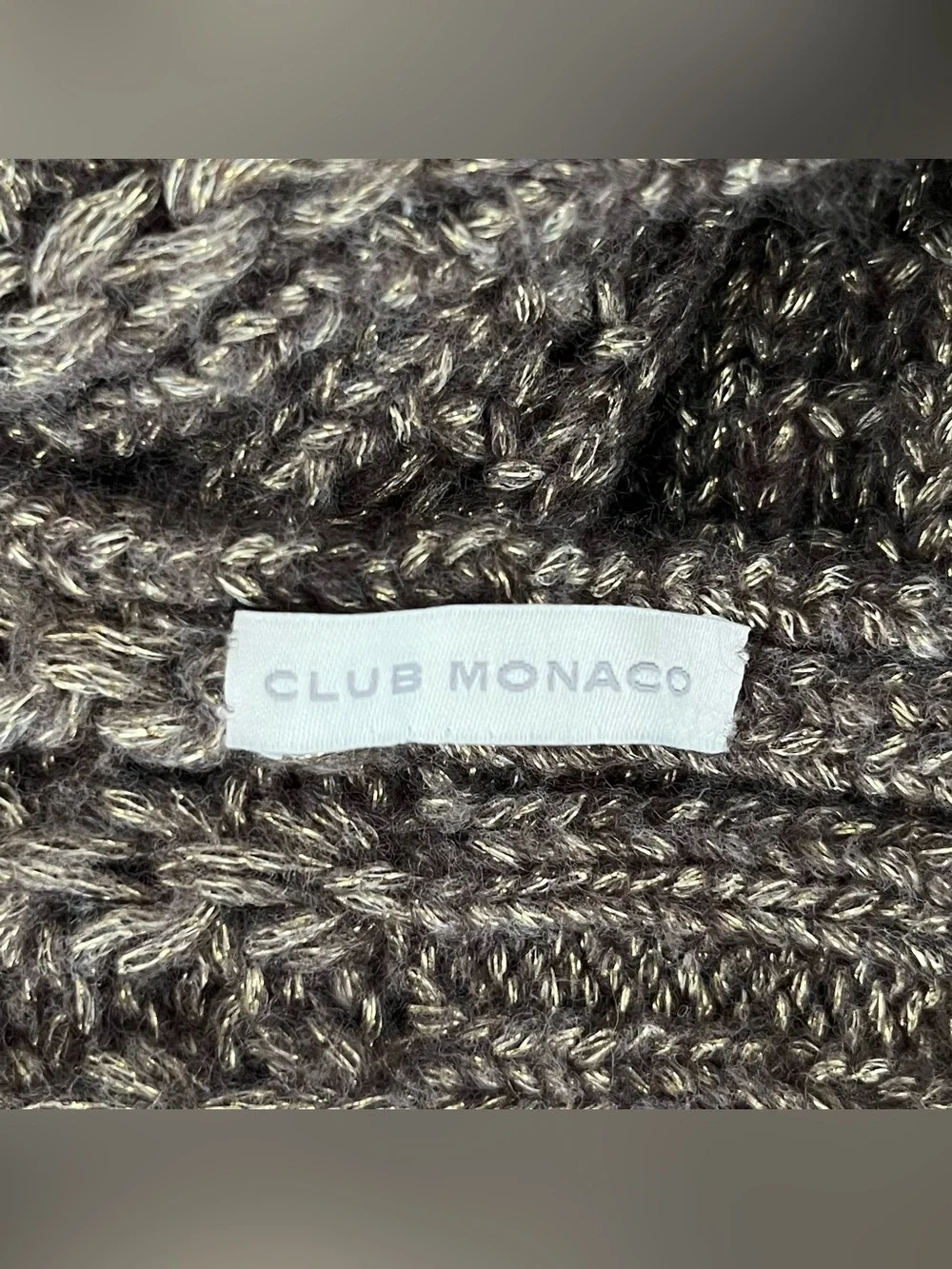 Club Monaco Women's Chunky Knit Scarf Brown Gold Neutral Soft Cozy Holiday